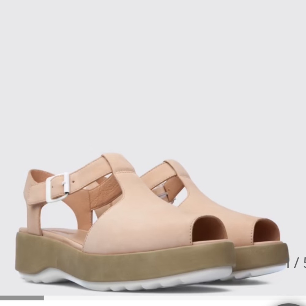 Camper Dessa sandals Beige Leather Platform T-Strap Sandals Size 40/9.5